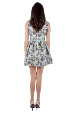 MSGM Multicolor Floral Printed Cotton Canvas Zip Accent Detail Dress S