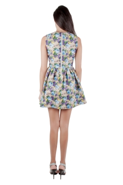 MSGM Multicolor Floral Printed Cotton Canvas Zip Accent Detail Dress S