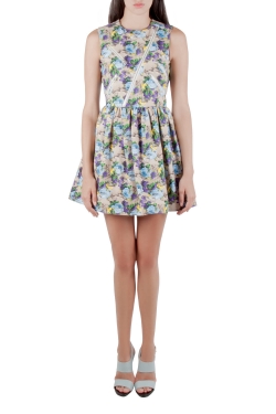 MSGM Multicolor Floral Printed Cotton Canvas Zip Accent Detail Dress S