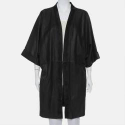 Black Suede Leather Open Front Kimono