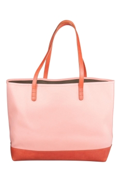 Mansur Gavriel Blush Pink/Brown and Moss Green Canvas and Leather Tote