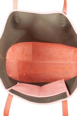 Mansur Gavriel Blush Pink/Brown and Moss Green Canvas and Leather Tote