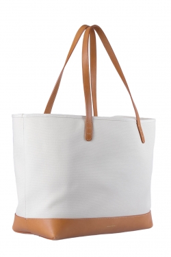 Pre Owned Mansur Gavriel Cream/Tan Canvas and Leather Tote