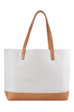 Pre Owned Mansur Gavriel Cream/Tan Canvas and Leather Tote