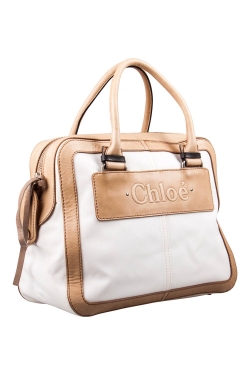 Pre Owned Chloe Beige/White Canvas and Leather Satchel
