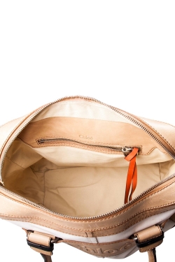 Pre Owned Chloe Beige/White Canvas and Leather Satchel