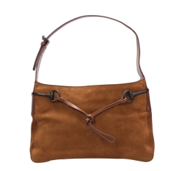 Pre Owned Gucci Brown Suede and Leather Horsebit Shoulder Bag
