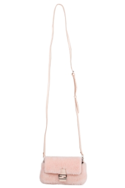 Fendi Light Apricot Sherling Micro Baguette Crossbody Bag