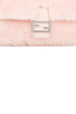 Fendi Light Apricot Sherling Micro Baguette Crossbody Bag