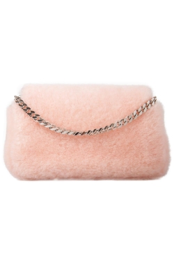 Fendi Light Apricot Sherling Micro Baguette Crossbody Bag