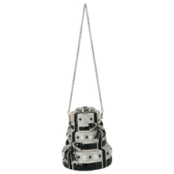 Pre Owned Judith Leiber Black/White Swarovski Crystal Bow Cake Minaudiere Clutch