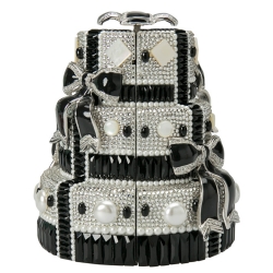 Pre Owned Judith Leiber Black/White Swarovski Crystal Bow Cake Minaudiere Clutch