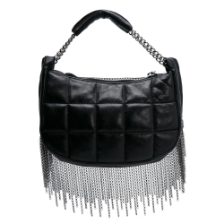 Pre Owned حقييبة شانيل جلد أسود مبطن بسلسلة شراشيب.