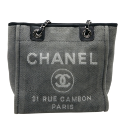 Pre Owned Chanel Grey/Black Canvas and Leather Deauville Tote 