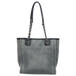 Pre Owned Chanel Grey/Black Canvas and Leather Deauville Tote 