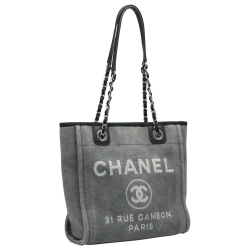 Pre Owned Chanel Grey/Black Canvas and Leather Deauville Tote 