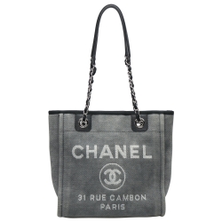 Pre Owned Chanel Grey/Black Canvas and Leather Deauville Tote 