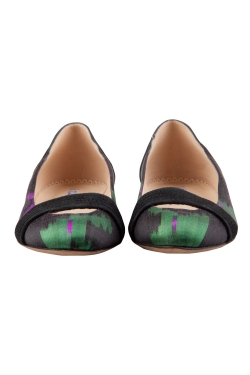 Pre Owned Oscar De La Renta Multicolor Printed Satin And Suede Ballet Flats Size 38.5