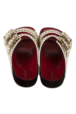 Pre Owned Isabel Marant Cream Python Embossed Leather Lenny Eyelet Studded Slides Size 38