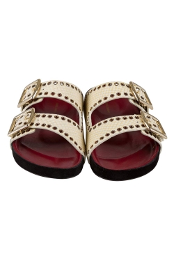 Pre Owned Isabel Marant Cream Python Embossed Leather Lenny Eyelet Studded Slides Size 38