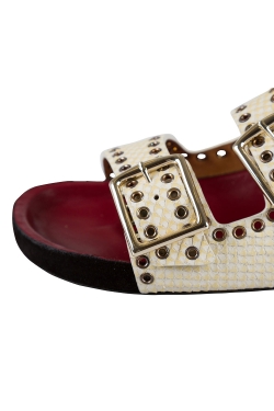 Pre Owned Isabel Marant Cream Python Embossed Leather Lenny Eyelet Studded Slides Size 38