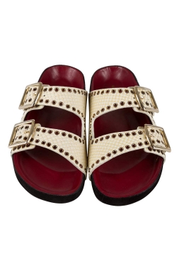 Pre Owned Isabel Marant Cream Python Embossed Leather Lenny Eyelet Studded Slides Size 38