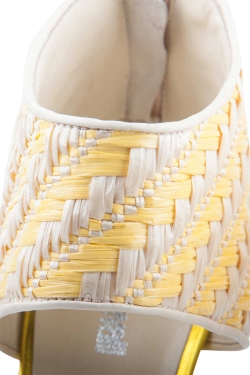 Just Cavalli Cream Leather And Yellow Raffia Open Toe Booties Size 38