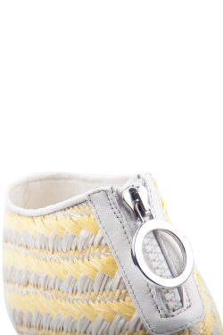 Just Cavalli Cream Leather And Yellow Raffia Open Toe Booties Size 38