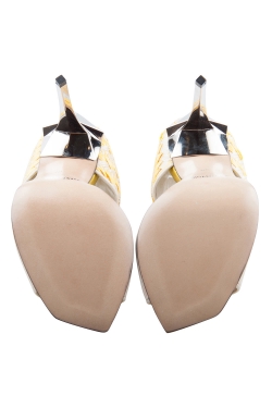Just Cavalli Cream Leather And Yellow Raffia Open Toe Booties Size 38