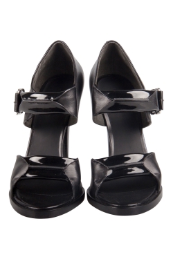 Alexander Wang Black Patent Leather Kai Rubberized Open Toe Sandals Size 38.5