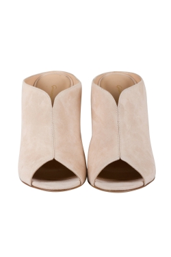 Pre Owned Gianvito Rossi Beige Suede Cobalt Peep-Toe Mules Size 36.5