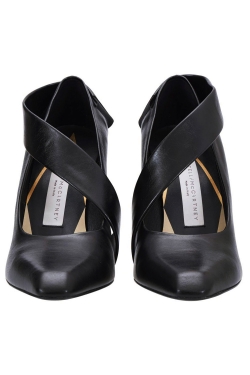 Pre Owned Stella McCartney Black Faux Leather Wooden Heel Pumps Size 38.5