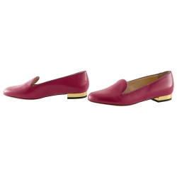Charlotte Olympia Magenta Leather Smoking Slippers Size 38.5