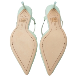 Sophia Webster Green Patent Leather Spearmint T Strap Pointed Toe Sandals Size 37