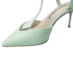 Sophia Webster Green Patent Leather Spearmint T Strap Pointed Toe Sandals Size 37
