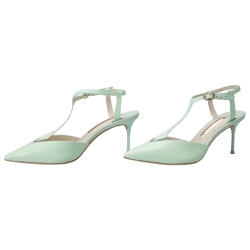Sophia Webster Green Patent Leather Spearmint T Strap Pointed Toe Sandals Size 37