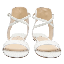 Paul Andrew White Python Leather Strappy Flat Sandals Size 38.5