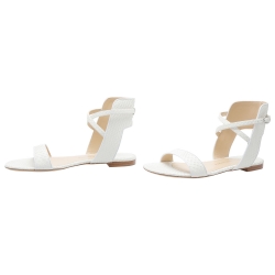 Paul Andrew White Python Leather Strappy Flat Sandals Size 38.5
