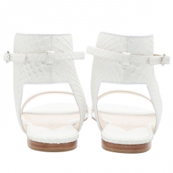 Paul Andrew White Python Leather Strappy Flat Sandals Size 38.5