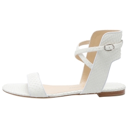 Paul Andrew White Python Leather Strappy Flat Sandals Size 38.5
