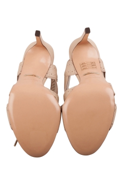 Pre Owned Roberto Cavalli Beige Perforated Leather Open Toe Lace Up Ankle Booties Size 38.5