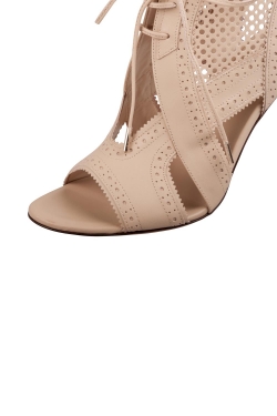 Pre Owned Roberto Cavalli Beige Perforated Leather Open Toe Lace Up Ankle Booties Size 38.5