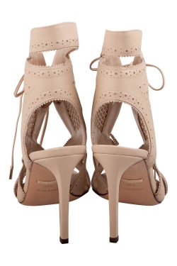 Pre Owned Roberto Cavalli Beige Perforated Leather Open Toe Lace Up Ankle Booties Size 38.5