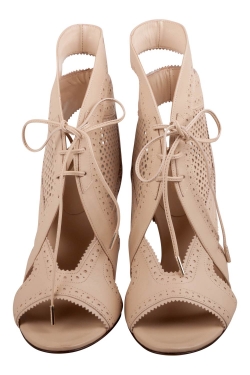 Pre Owned Roberto Cavalli Beige Perforated Leather Open Toe Lace Up Ankle Booties Size 38.5