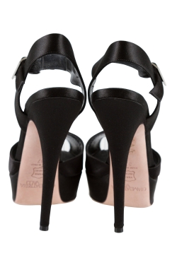 Giambattista Valli Black Satin Peep Toe Ankle Strap Platform Sandals Size 37