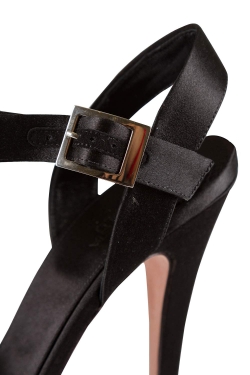 Giambattista Valli Black Satin Peep Toe Ankle Strap Platform Sandals Size 37