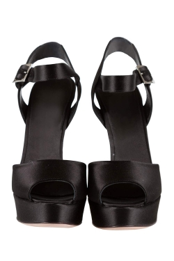 Giambattista Valli Black Satin Peep Toe Ankle Strap Platform Sandals Size 37