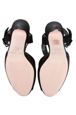 Giambattista Valli Black Satin Peep Toe Ankle Strap Platform Sandals Size 37
