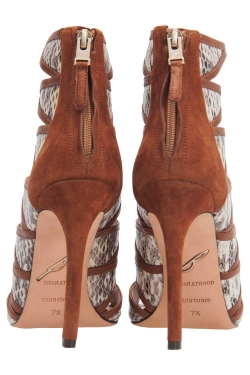 Brain Atwood Brown Suede And Python Leather Lynnden Cage High Ankle Sandals Size 37.5