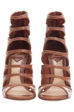 Brain Atwood Brown Suede And Python Leather Lynnden Cage High Ankle Sandals Size 37.5
